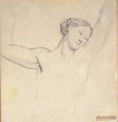 Kvindelig model, halvfigur med hævede arme by Теодор Шассериу, 1819 – 1853 — digital art print download