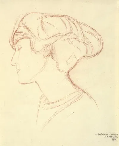 Womans head (Parthenia Passano) in profile to the left by Уильям Ротенштейн, 1911 — digital art print download