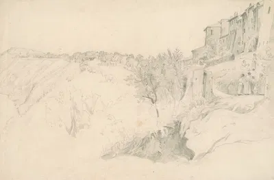 Hillside with Houses and Figures by Уортингтон Уитредж, 1854-1859 — digital art print download