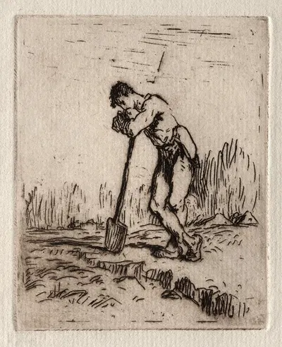 Man Leaning on a Spade by Жан-Франсуа Миле — digital art print download