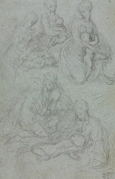 Sketches of Virgin and Child by Джулио Кампи — digital art print download