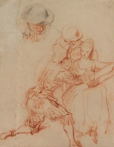 Study for "The Romancer" (Le Conteur) by Jean-Antoine Watteau, c. 1716 — digital art print download
