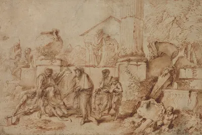 Tobit Burying the Dead by Джованни Бенедетто Кастильоне — digital art print download