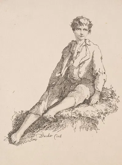 Specimens of Polyautography: Boy Seated on a Grassy Bank by Томас Баркер, 1803 — digital art print download