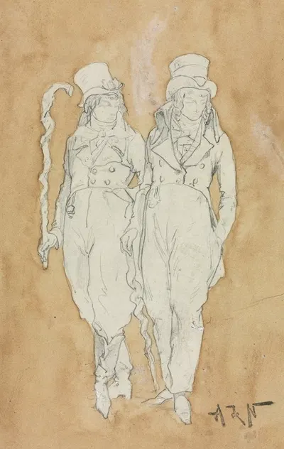 Two Young Men of Fashion (Standing) by Альфонс Мари де Нёвиль — digital art print download