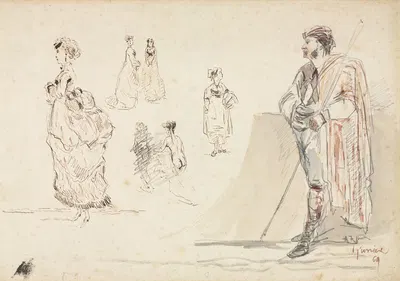 Sketches of Figures by Альфонс Мари де Нёвиль, 1869 — digital art print download