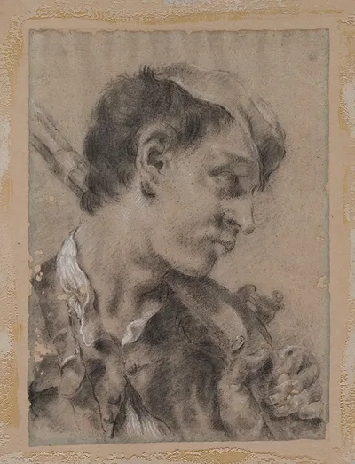 Head of a Young Man in Profile with a Gun over His Shoulder by Джованни Баттиста Пьацетта — digital art print download