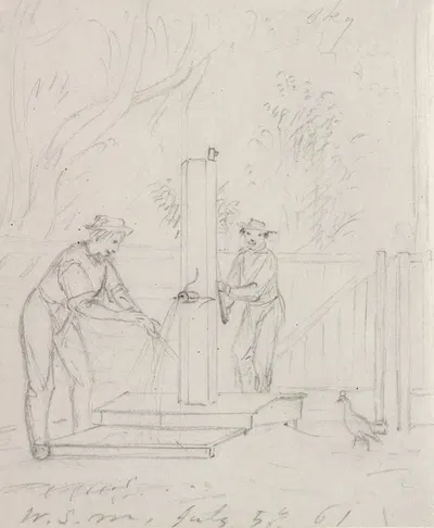 At the Pump by Уильям Сидни Маунт, 1861 — digital art print download