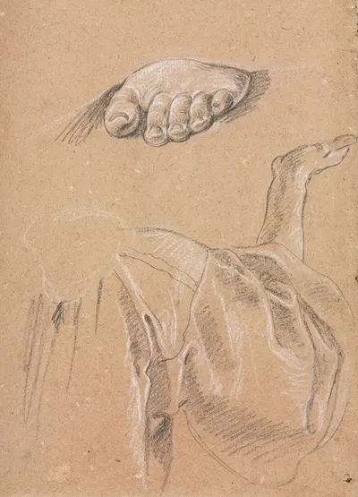 Study of a left foot and drapery study with right arm by Франческо Лоренци, 1760 — digital art print download