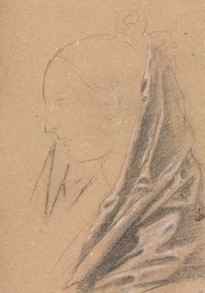 Verona Sketchbook: Female head with drapery (page 81) by Франческо Лоренци, 1760 — digital art print download