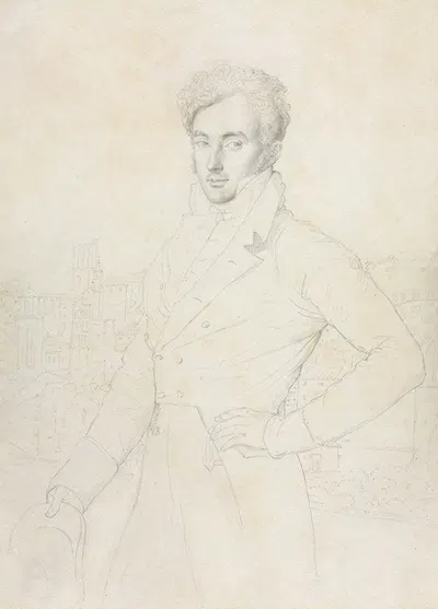 Portrait of a Young Man Standing on the Quirinal with the Turris Comitum in the Background by Жан Огюст Доминик Энгр —…