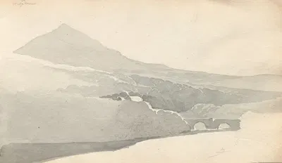 Sketchbook: "Mountainous Landscape with Bridge" by Samuel Prout, 1814 — digital art print download