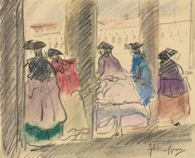 Figures in Masquerade on the Loggia of the Ducal Palace, Venice by Италико Брасс, 1925 — digital art print download