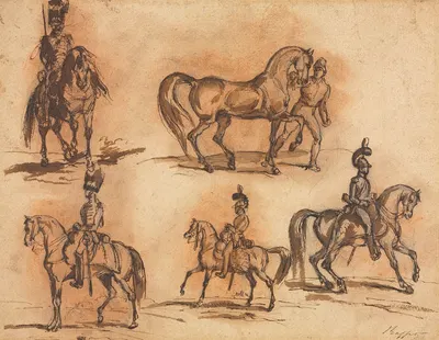 Five Equestrian Studies: Cavalrymen by Денис Огюст Мари Раффе — digital art print download