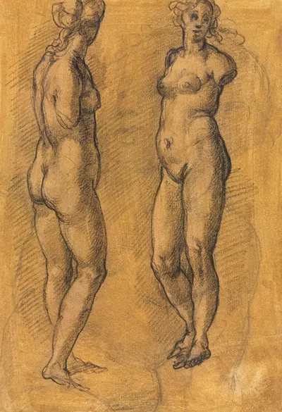 Copy of an Antique Statue of a Standing Woman (two views), over a Sketch of a Putto by Jacopo da Empoli — digital art print…