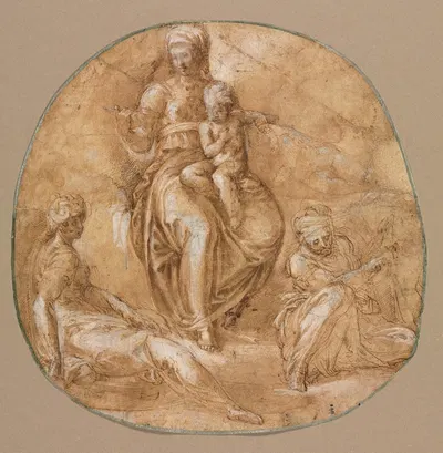 Virgin and Child with St. Catherine of Alexandria and Saint Anne (?) by Battista Franco, c. 1545 — digital art print download