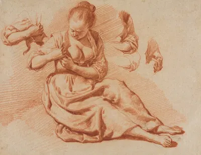 Seated Woman Searching for Fleas by Adriaen van de Velde, c. 1671 — digital art print download