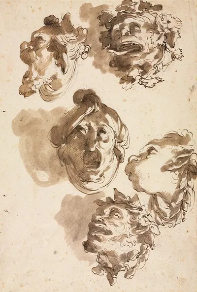 Five Grotesque Heads by Гаэтано Гандольфи — digital art print download