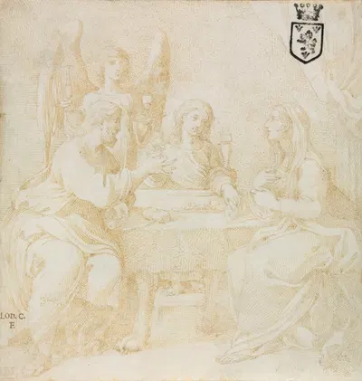 The Holy Family at Table Served by an Angel by Лудовико Караччи — digital art print download