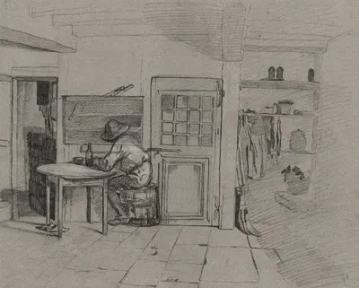 A Farmhouse Interior with a Boy at a Table by Александр-Габриэль Декамп, c. 1846 — digital art print download