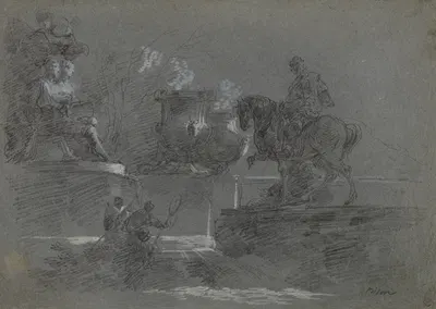 Monumental Sculpture in a Moonlit Park by Джузеппе Бернардино Бизон — digital art print download
