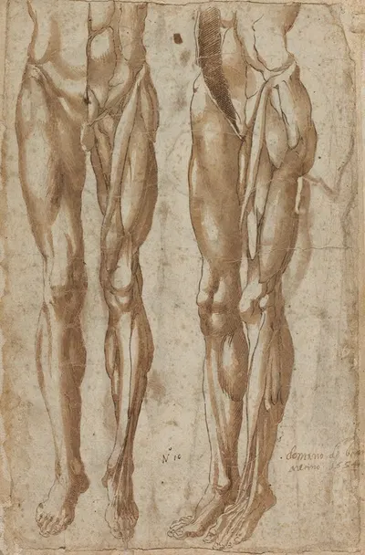 Two Studies of a Flayed Man (recto) by Bartolommeo da Arezzo, 1554 — digital art print download