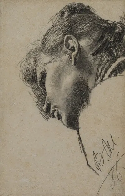 Head of a Young Woman Seen from Below by Адольф фон Менцель, 1886 — digital art print download