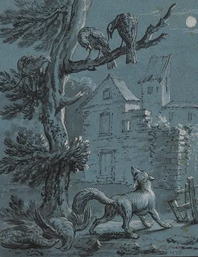 The Fox and the Turkey Hens: Illustration for the Fables of La Fontaine by Jean-Baptiste Oudry, 1733 — digital art print…