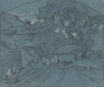 Landscape with Two Monks by Франсуа Эдуар Бертан, c. 1840 — digital art print download