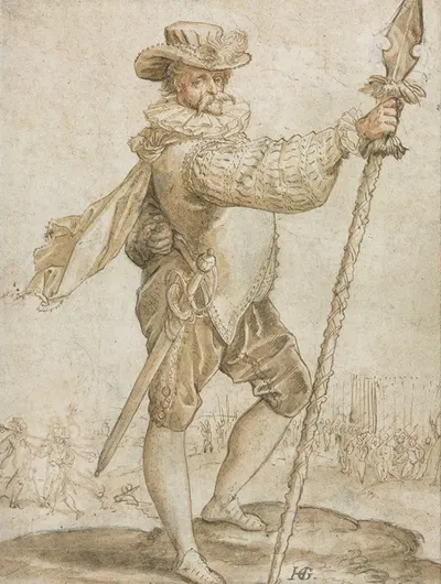 Standing Officer Holding a Boar's Spear by Hendrick Goltzius, 1586 — digital art print download