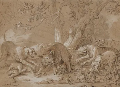 Wild Sow and Her Young Attacked by Dogs by Jean-Baptiste Oudry, 1748 — digital art print download