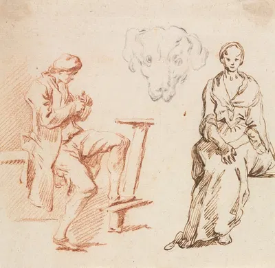 Sheet of Studies: Seated Man, Head of a Dog, Seated Woman by Клод-Жозеф Верне — digital art print download