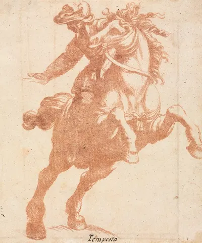 Rearing Horse and Rider by Antonio Tempesta, c. 1600 — digital art print download
