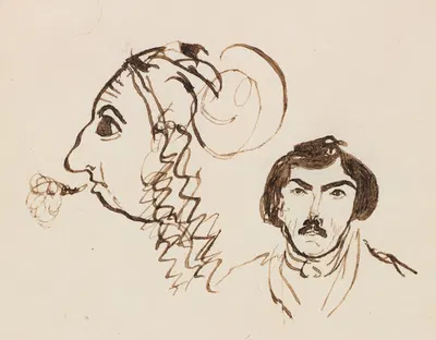 Self-Portrait with Portrait of Delacroix by Жорж Санд, c. 1845 — digital art print download