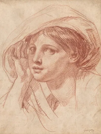 Head of a Young Woman by Жан-Батист Грёз, c. 1785 — digital art print download