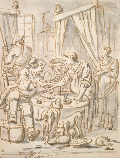 Interior Scene with Soldiers at a Table (c. 1730-1740(?)) by Charles Parrocel — digital art print download