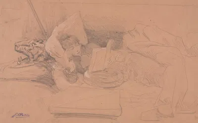 Sarah Bernhardt Reclining on a Divan, Reading by Жорж Жюль Виктор Клерен — digital art print download