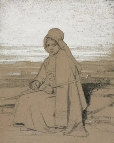 A Seated Shepherdess by Jules Dupré — digital art print download