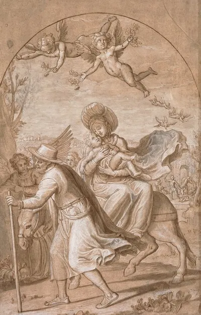 The Flight into Egypt by Gregorio Pagani, c. 1590 — digital art print download