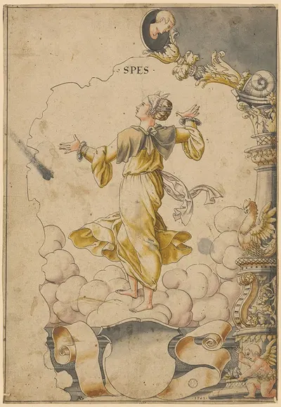 Scheibenriss mit Spes, unten leeres Wappen by Abraham Bickhart, 1561 — digital art print download