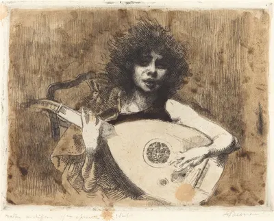 The Lute Player (La joueuse de luth) by Альбер Безнар, 1922 — digital art print download