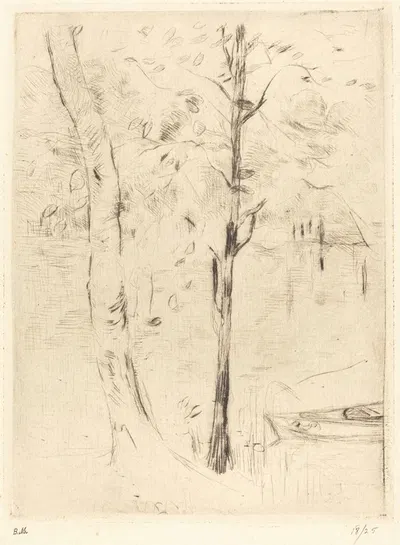 Lake with Rowboat by Berthe Morisot, 1888-1890 — digital art print download