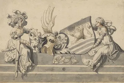 Zwei sitzende Damen mit Wappen by Карл фон Аэгери, 1530 — digital art print download