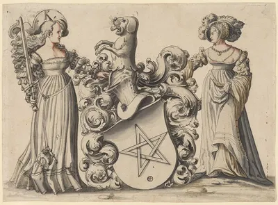 Zwei stehende Damen mit Wappen by Карл фон Аэгери, 1530 — digital art print download