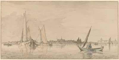 River with Town by Корнелис Плос ван Амстел, 1775 — digital art print download