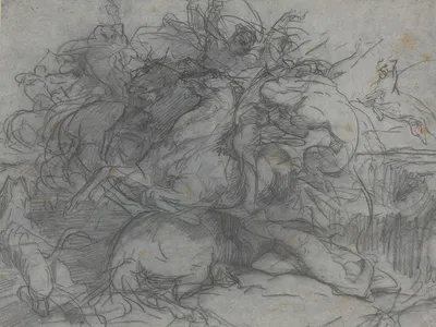 Study for 'Surprise' (Battle of the Tigers) by Франсуа-Николя Шиффлар, c. 1865 — digital art print download