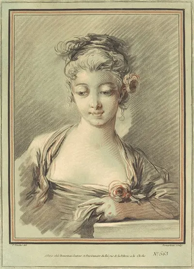 Young Woman with a Rose by Gilles Demarteau the Elder, c. 1776 — digital art print download