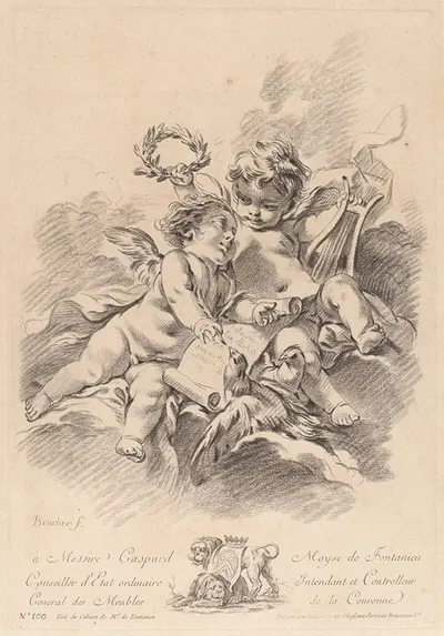 Allegory of Music with Two Cherubs and Doves by Жиль Демарто старший — digital art print download