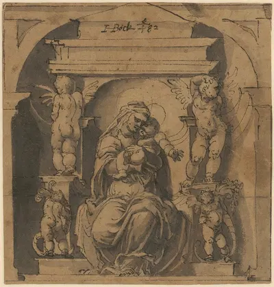 Thronende Madonna mit Kind in einer Nische by Ганс Бок старший, 1582 — digital art print download