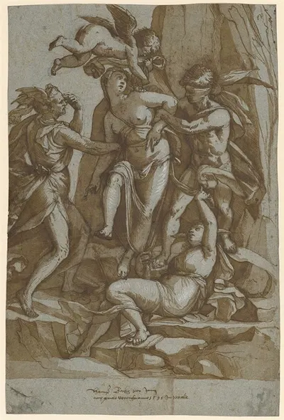 Kampf der Tugend gegen die Laster by Hans Bock the younger, 1595 — digital art print download